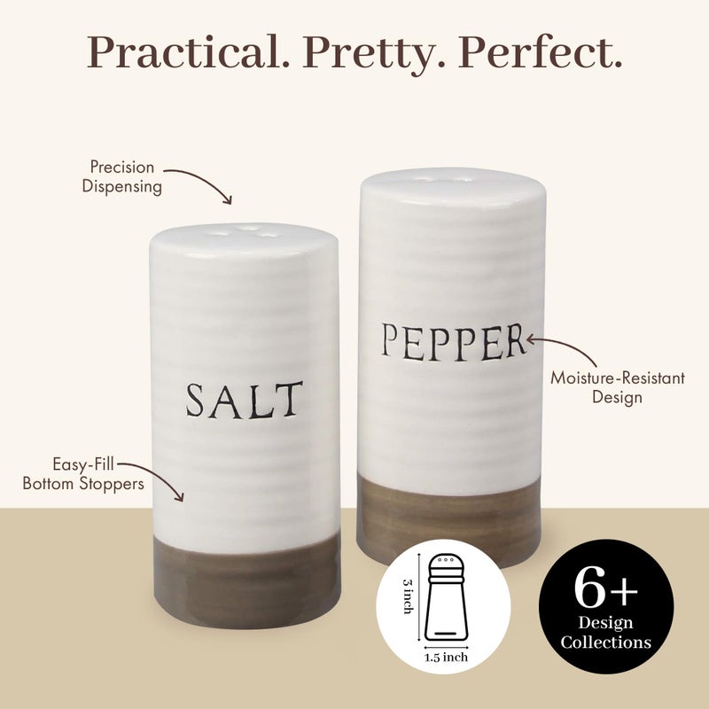 Young's Inc. Farmhouse Ceramic Salt and Pepper Shaker Set - Cute Kitchen Table Accessories and Decor, Small 3-Inch Modern White Rustic Dining Table Decor for Everyday Dining and Gift Giving - Image 3